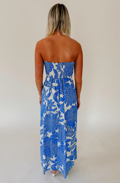 BLUE SKIES STRAPLESS DRESS