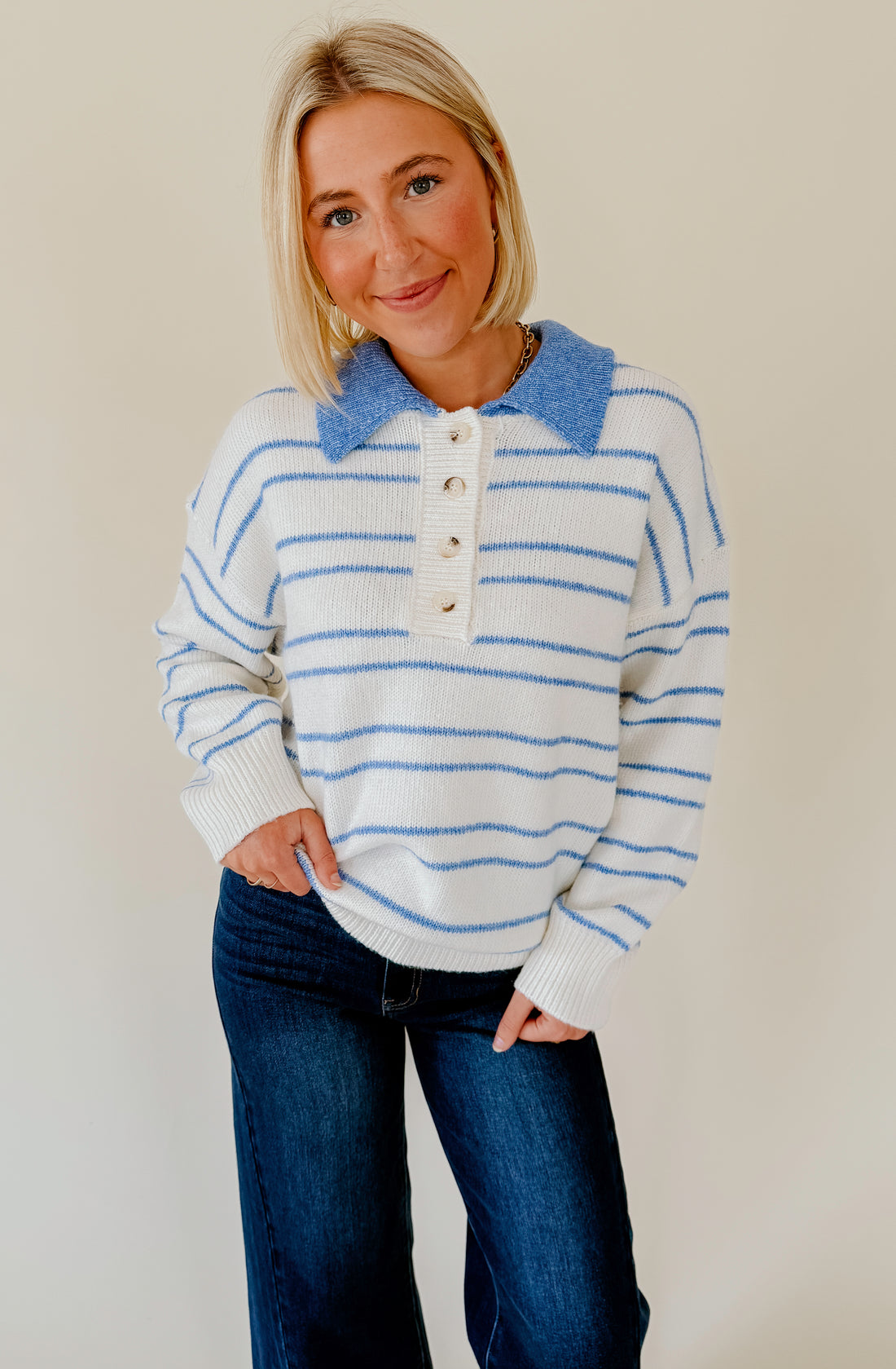 COLLAR LATER HENLEY SWEATER