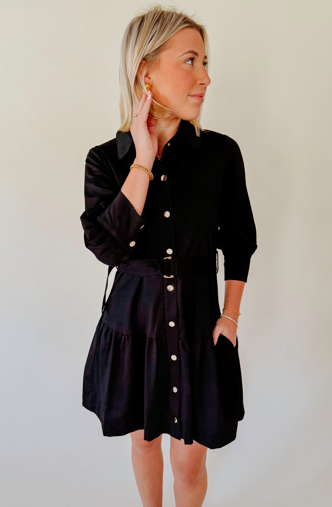 BOOKED SOLID BUTTONED DRESS