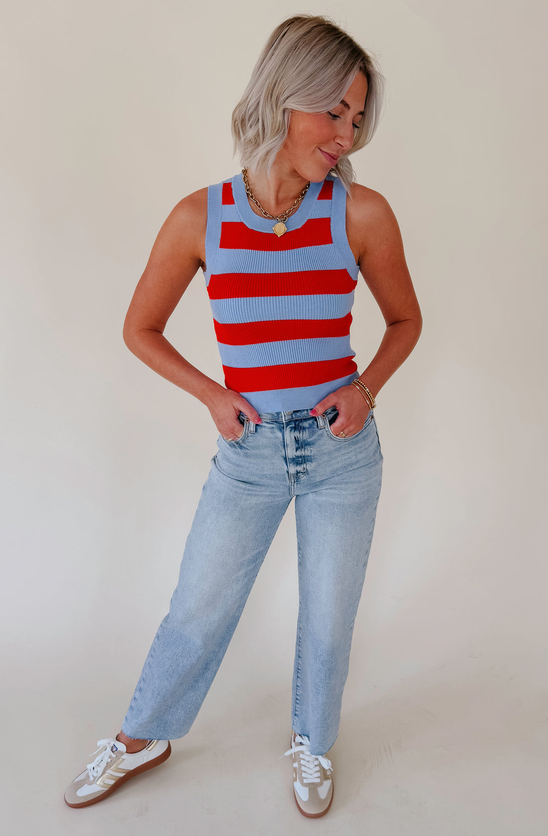 DAZE FLIRTY STRIPE SWEATER TANK