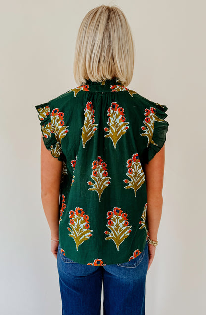 GREEN WITH ENVY FLORAL BLOUSE