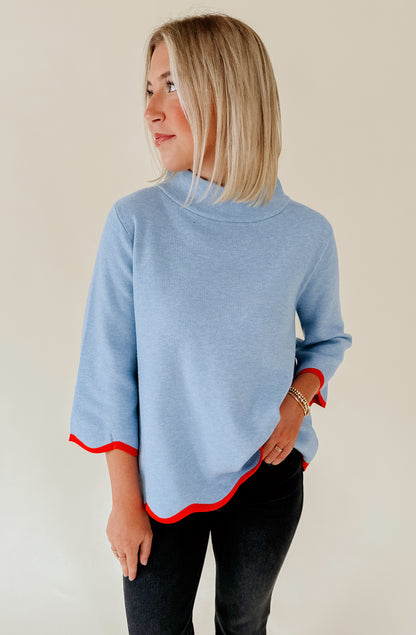 THE PRESLEY SCALLOPED 3/4 SLEEVE SWEATER