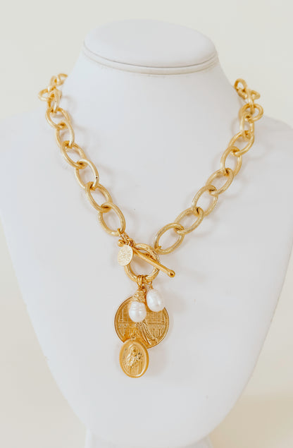 SUSAN SHAW COIN TOGGLE NECKLACE