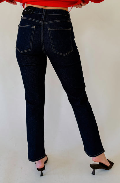 JUST BLACK CLEAN MID RISE STRAIGHT DENIM