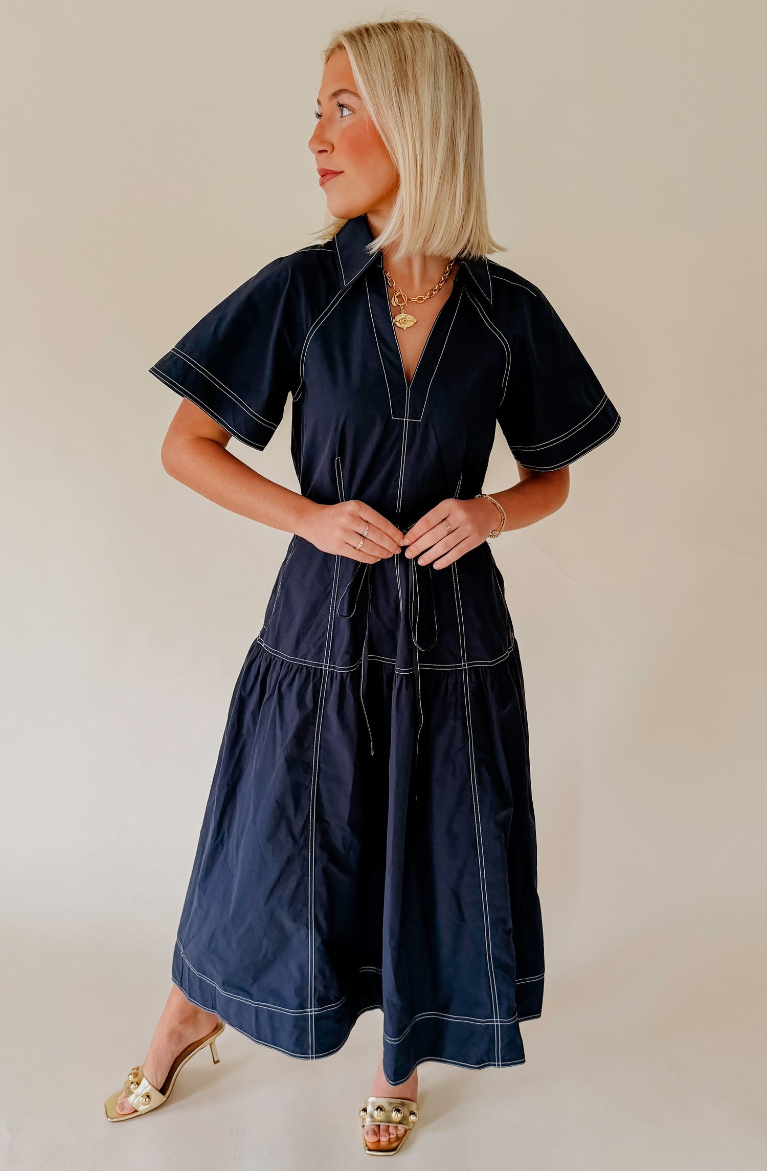 BY THE WAY POPLIN MIDI DRESS