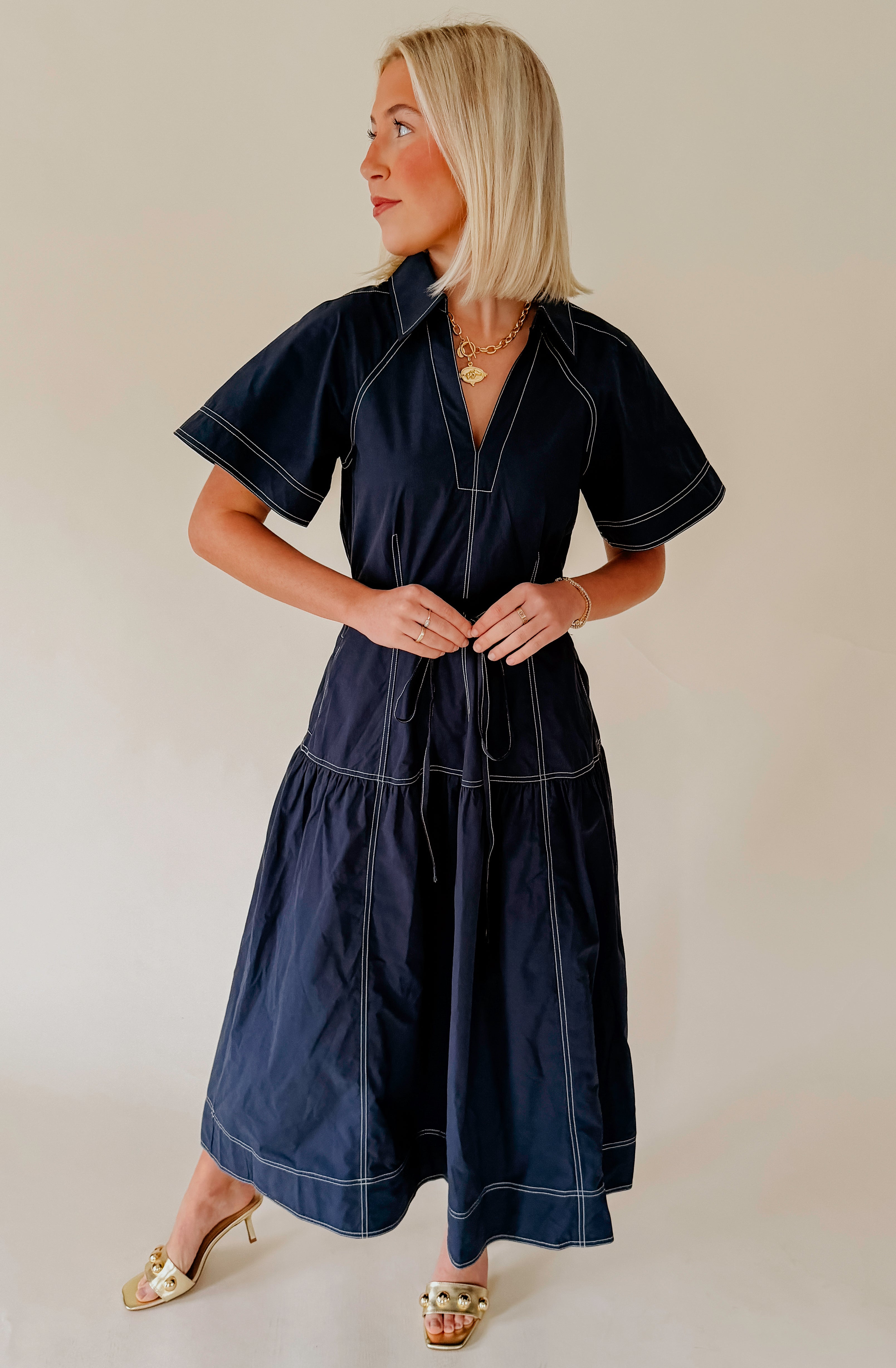 BY THE WAY POPLIN MIDI DRESS