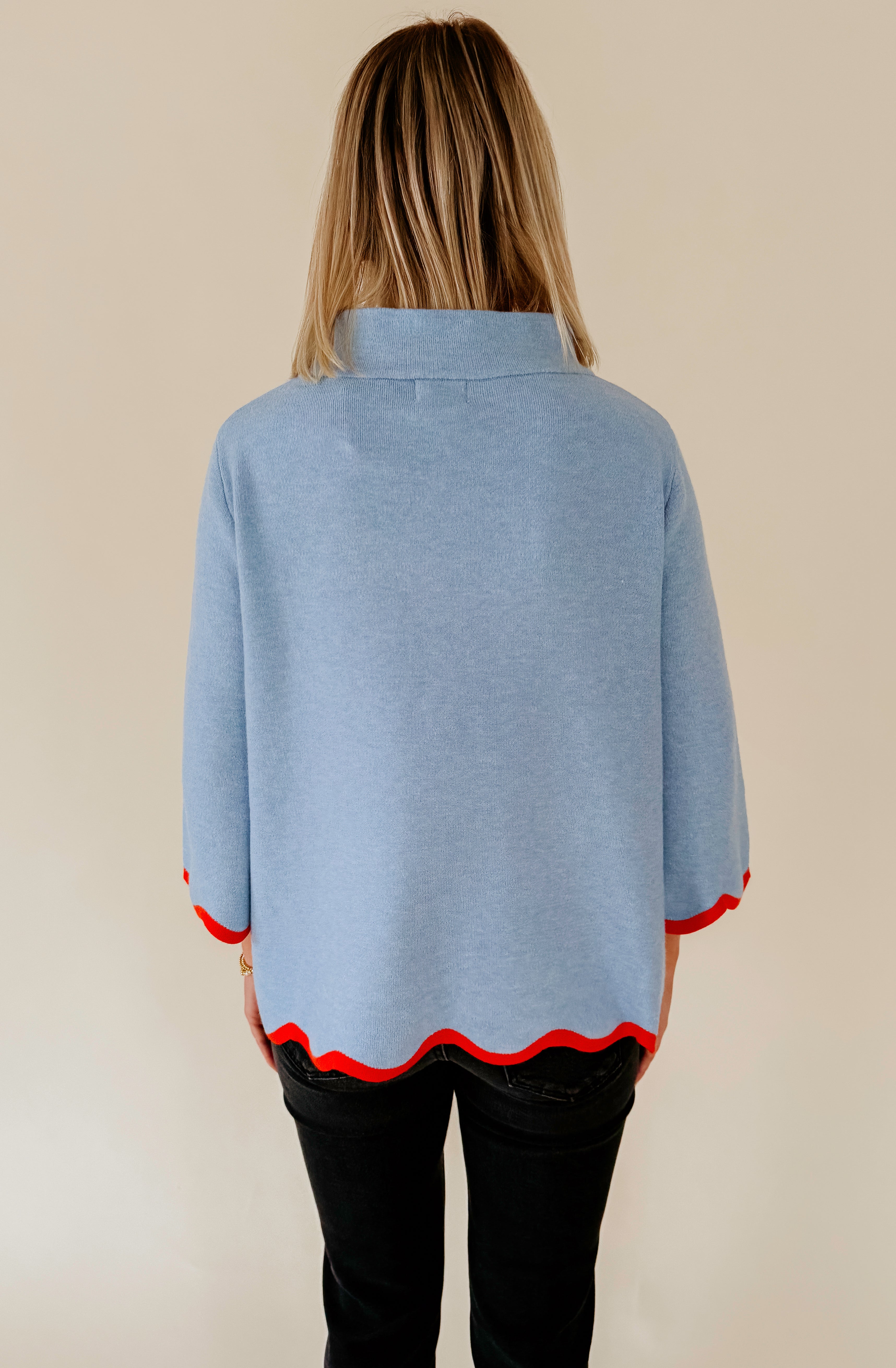 THE PRESLEY SCALLOPED 3/4 SLEEVE SWEATER