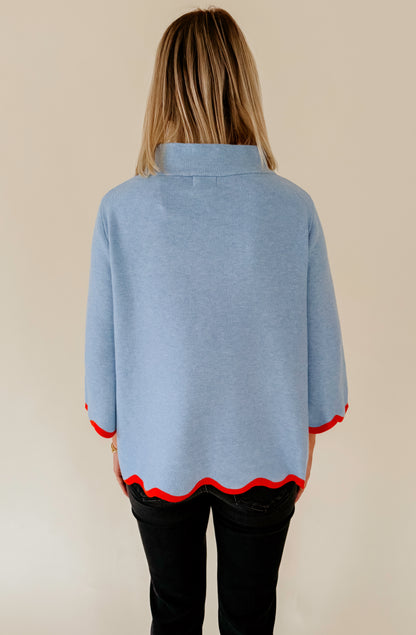 THE PRESLEY SCALLOPED 3/4 SLEEVE SWEATER