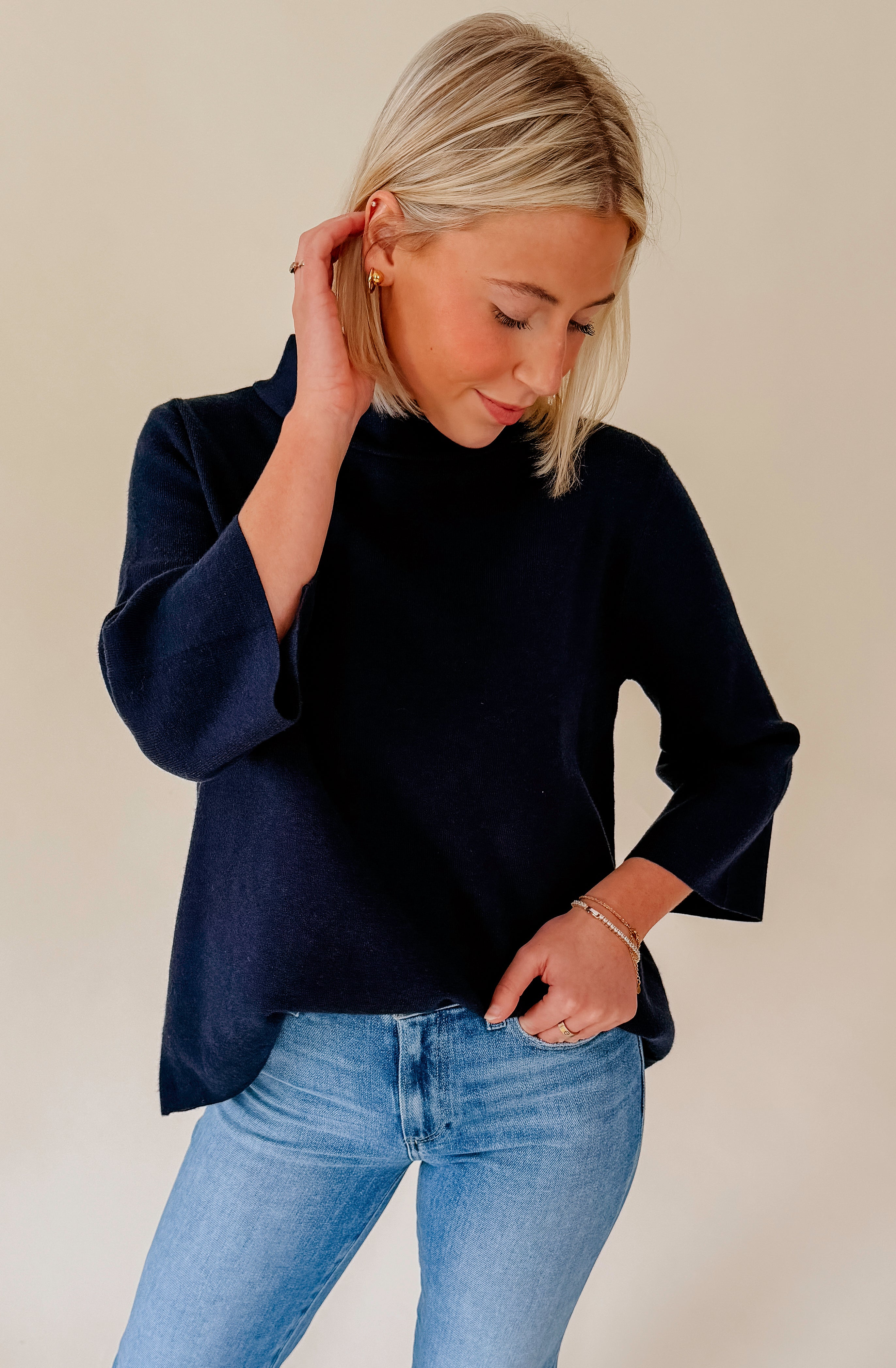 FALL FORWARD MOCK KNIT SWEATER