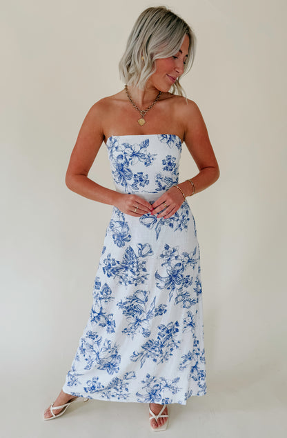 FOR THE LOVE OF FLORAL STRAPLESS DRESS