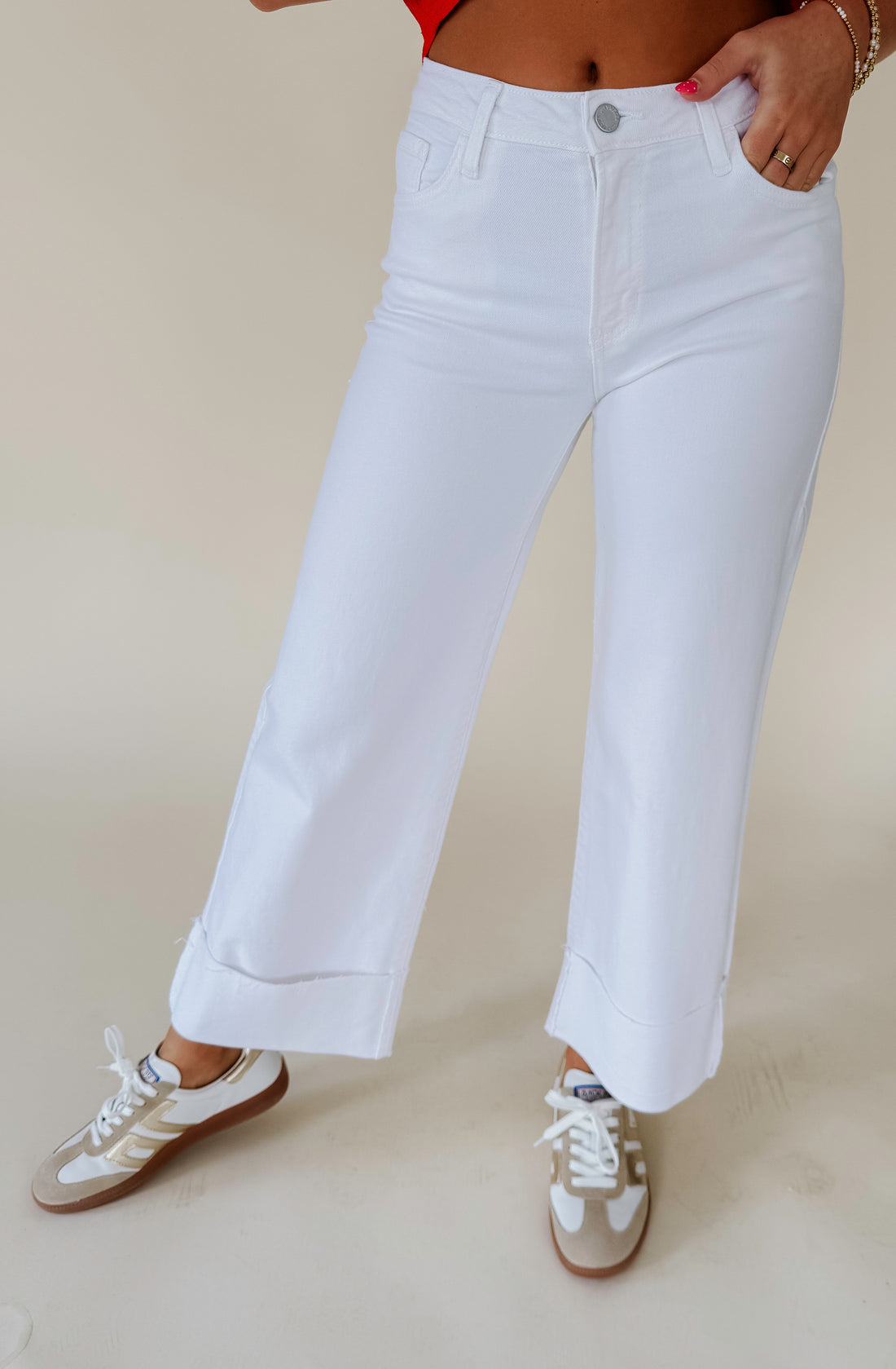 JUST BLACK SCISSOR CUT CUFFED WIDE LEG DENIM