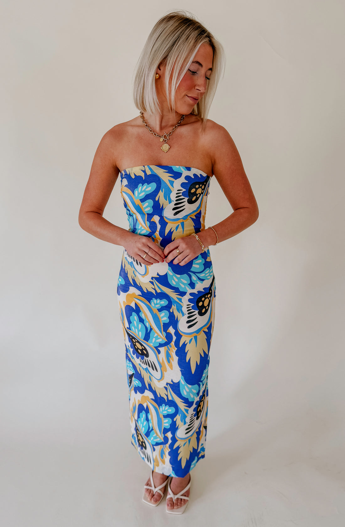PATTERN SHIFT STRAPLESS DRESS