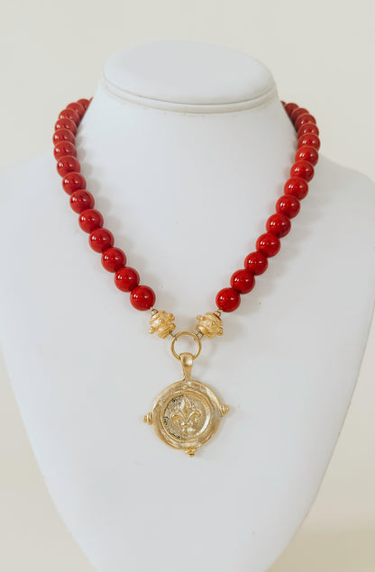 SUSAN SHAW FLEUR-DE-LIS STONE NECKLACE