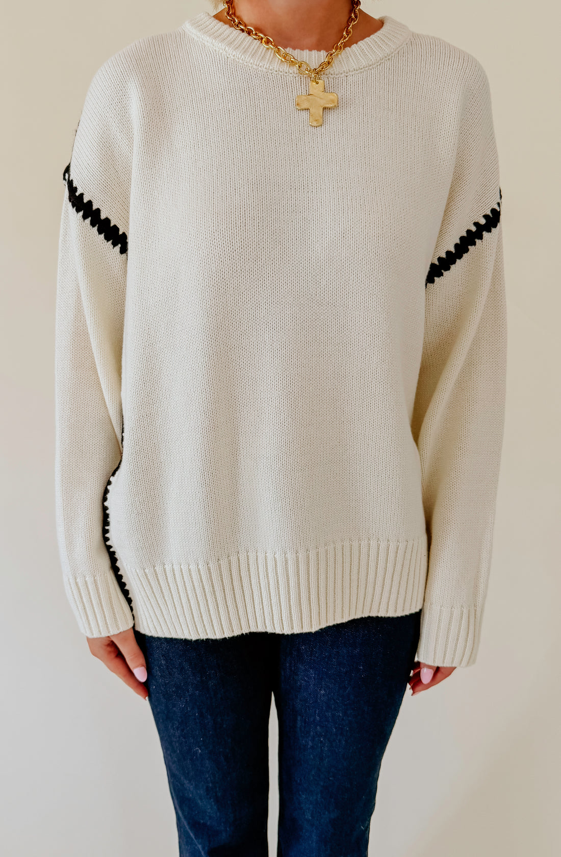 PIECE BY PIECE STITCH DETAILED SWEATER