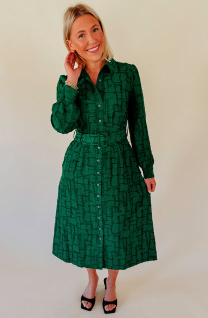 HOLIDAYS IN THE HEIGHTS BELTED MIDI DRESS