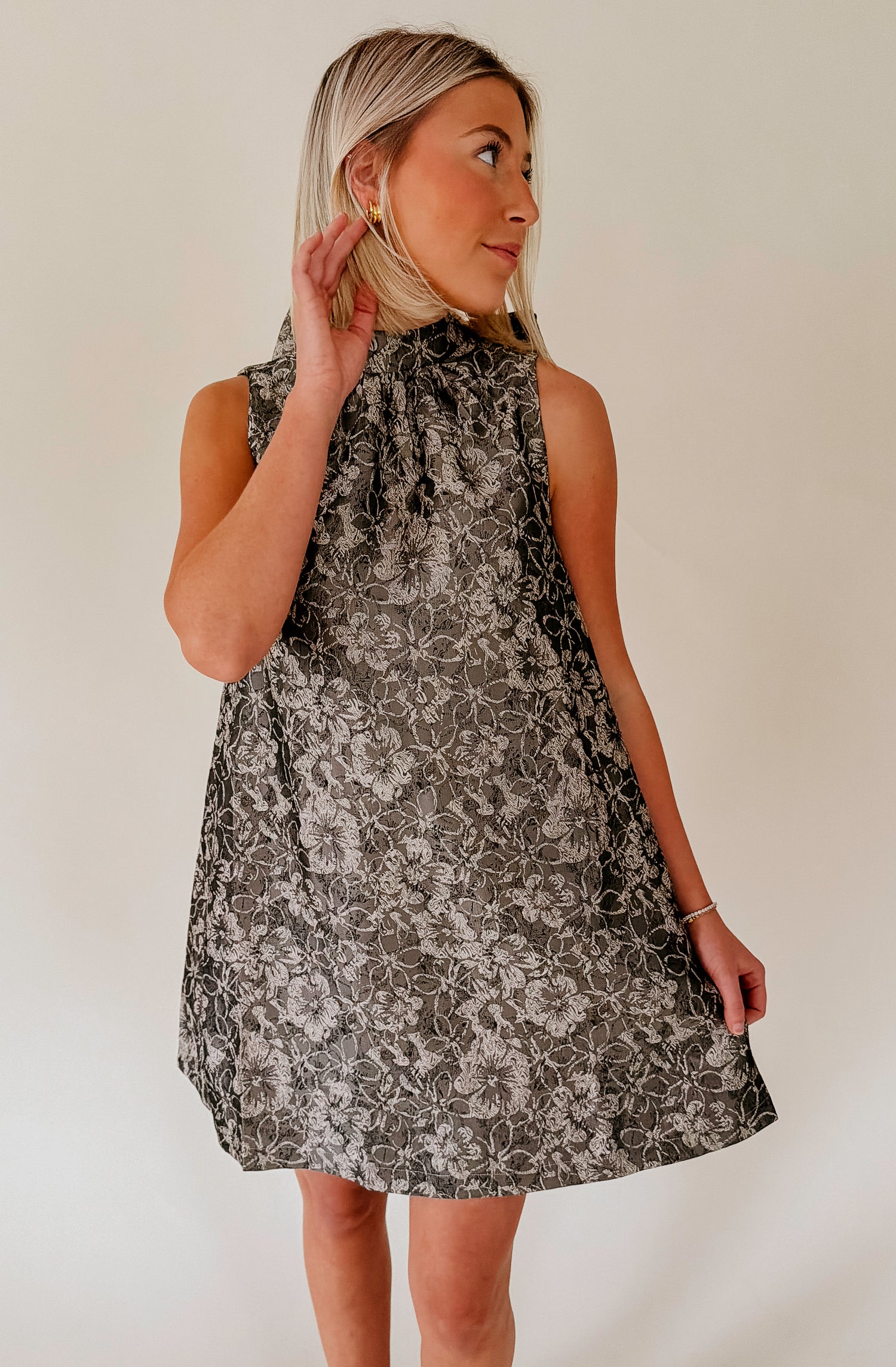 CLOCK STRIKES MIDNIGHT JACQUARD DRESS