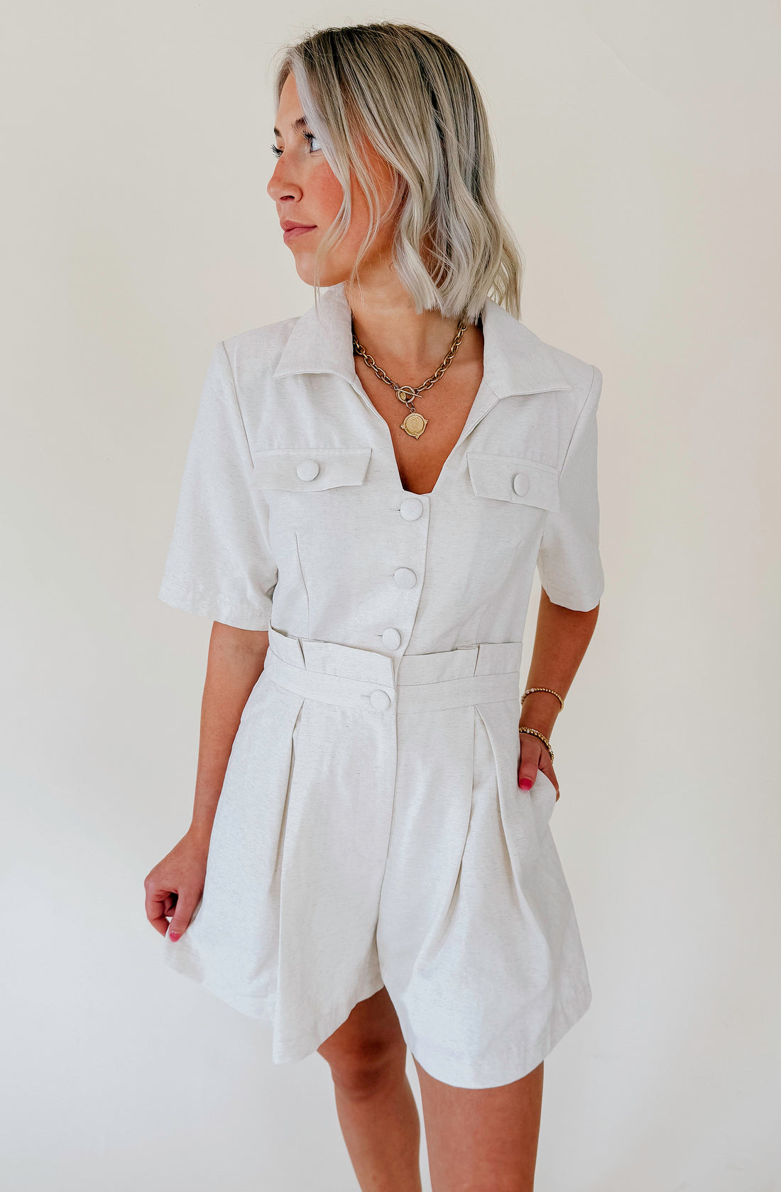 MAKE IT WORK BUTTONED ROMPER