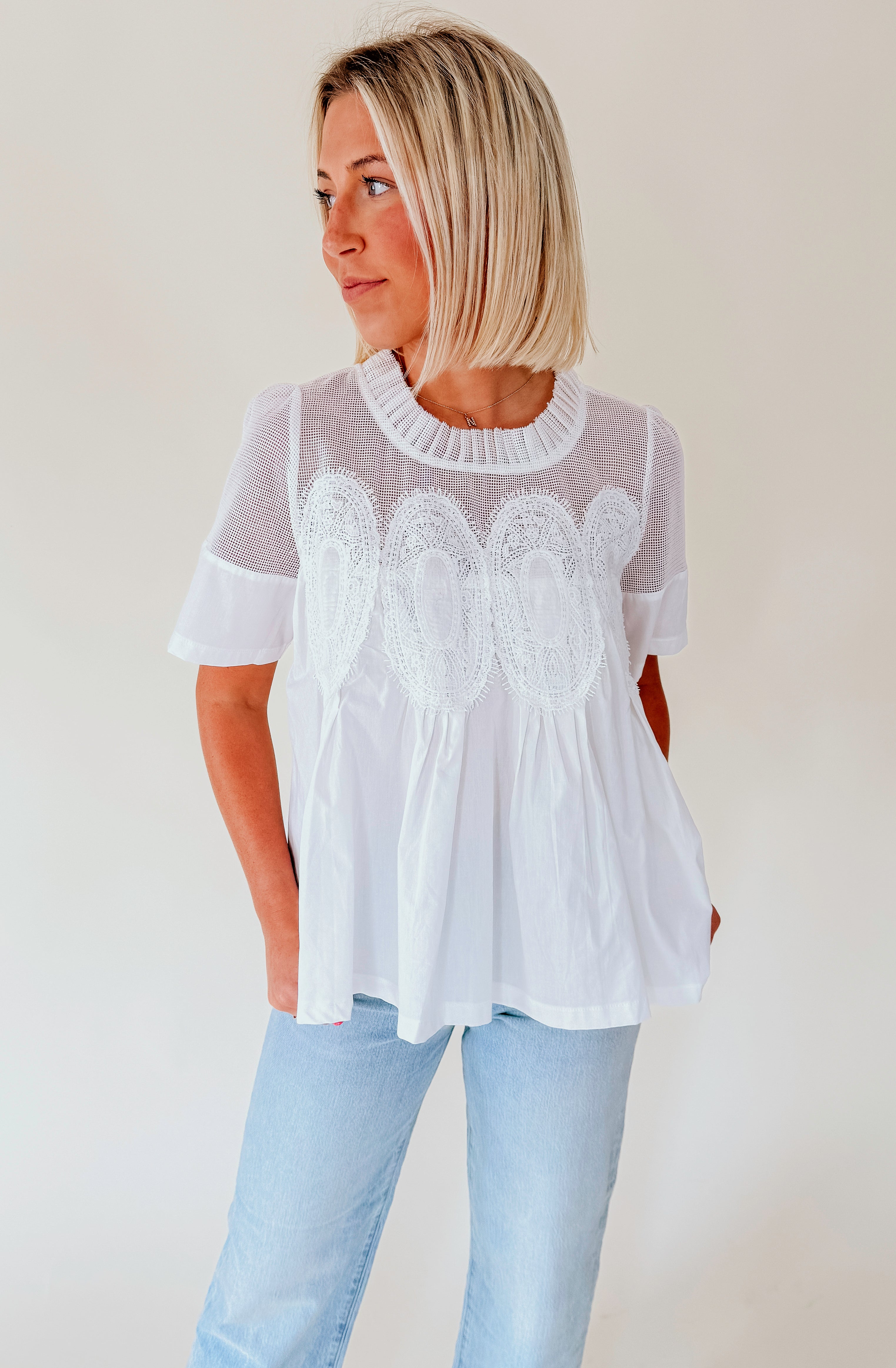 MESHED WELL BLOUSE