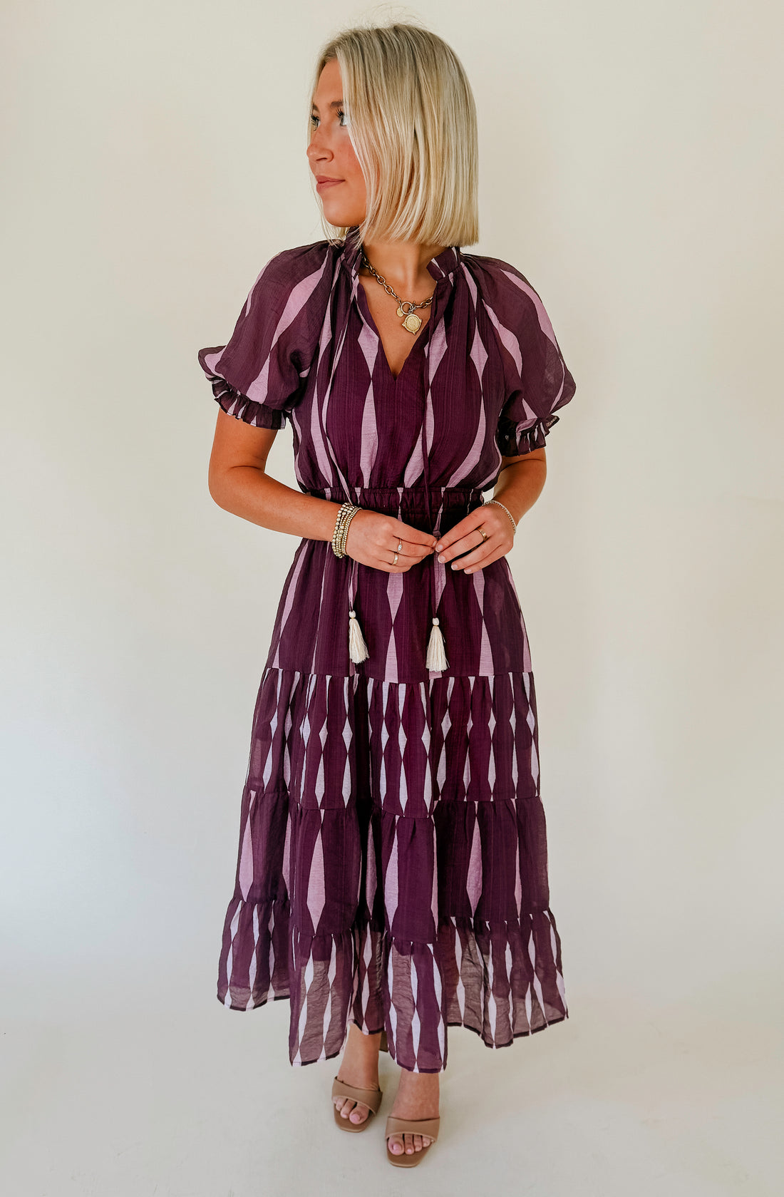 GOIN PLACES STRIPED MIDI