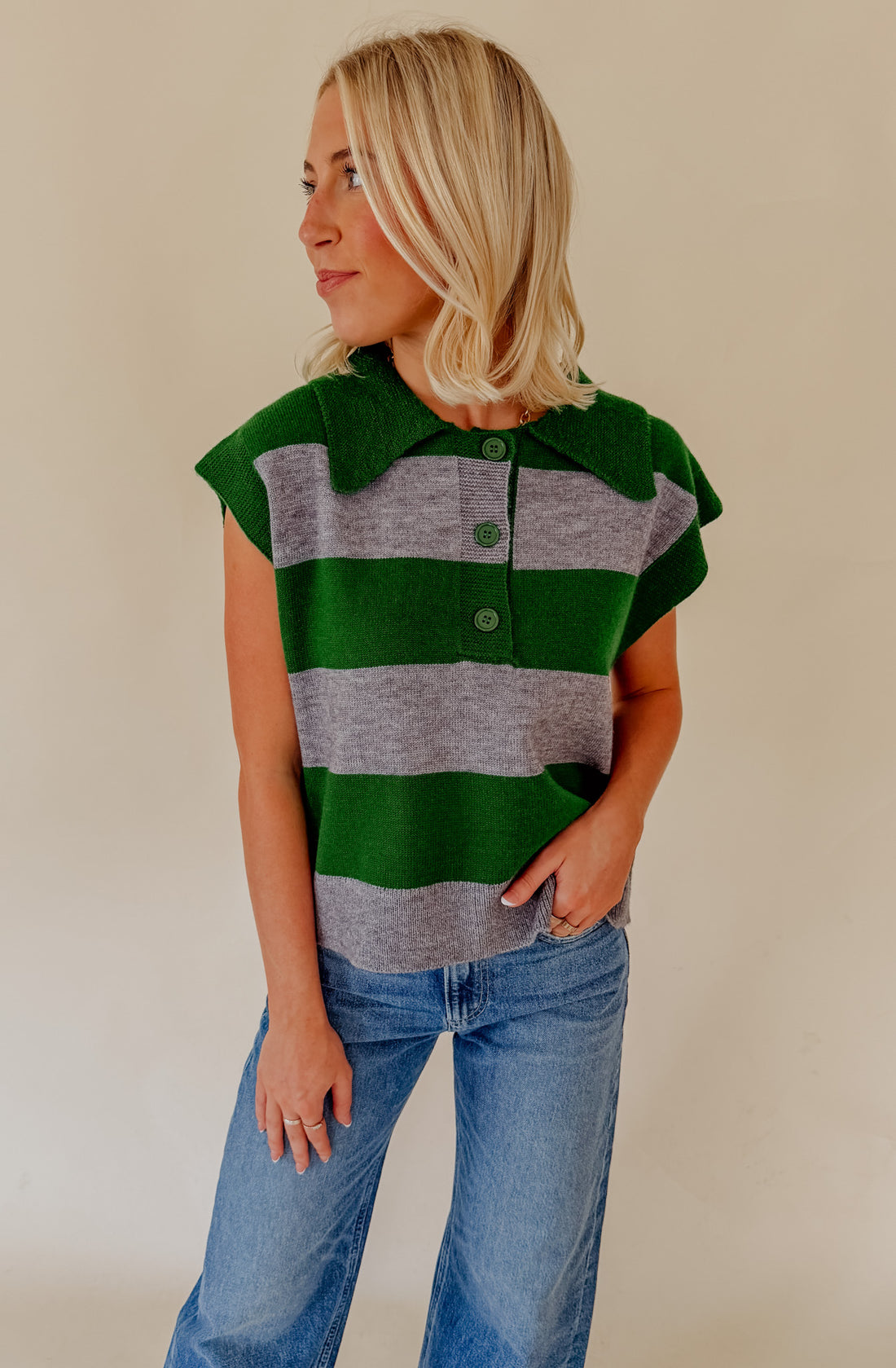 GREEN WITH ENVY STRIPED SWEATER TANK