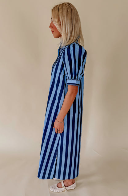 STRIPED TO PERFECTION POPLIN BLEND MIDI DRESS