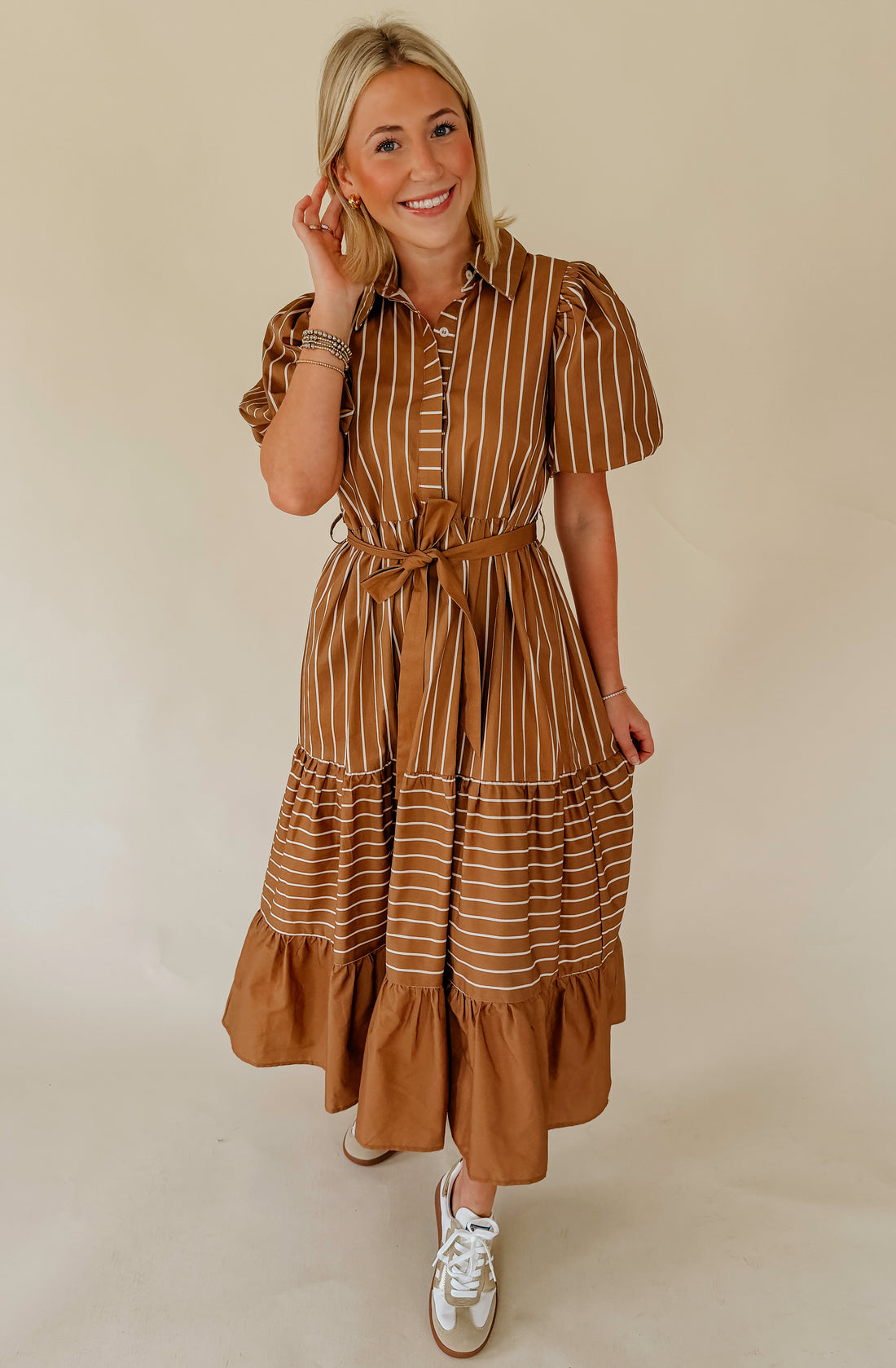 GOLDEN HOUR STRIPED MIDI DRESS