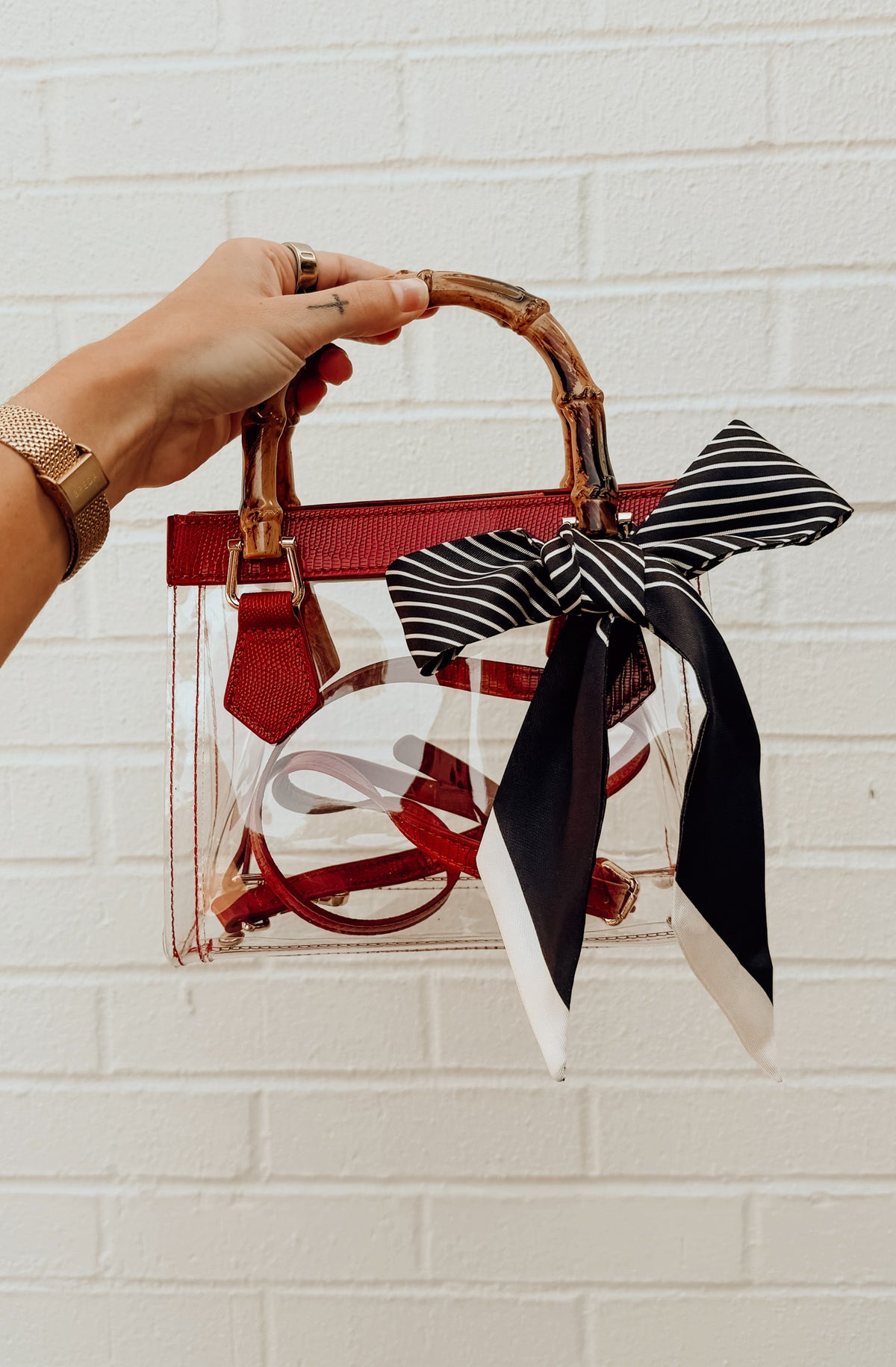 JULES BAMBOO HANDLE CLEAR GAMEDAY BAG
