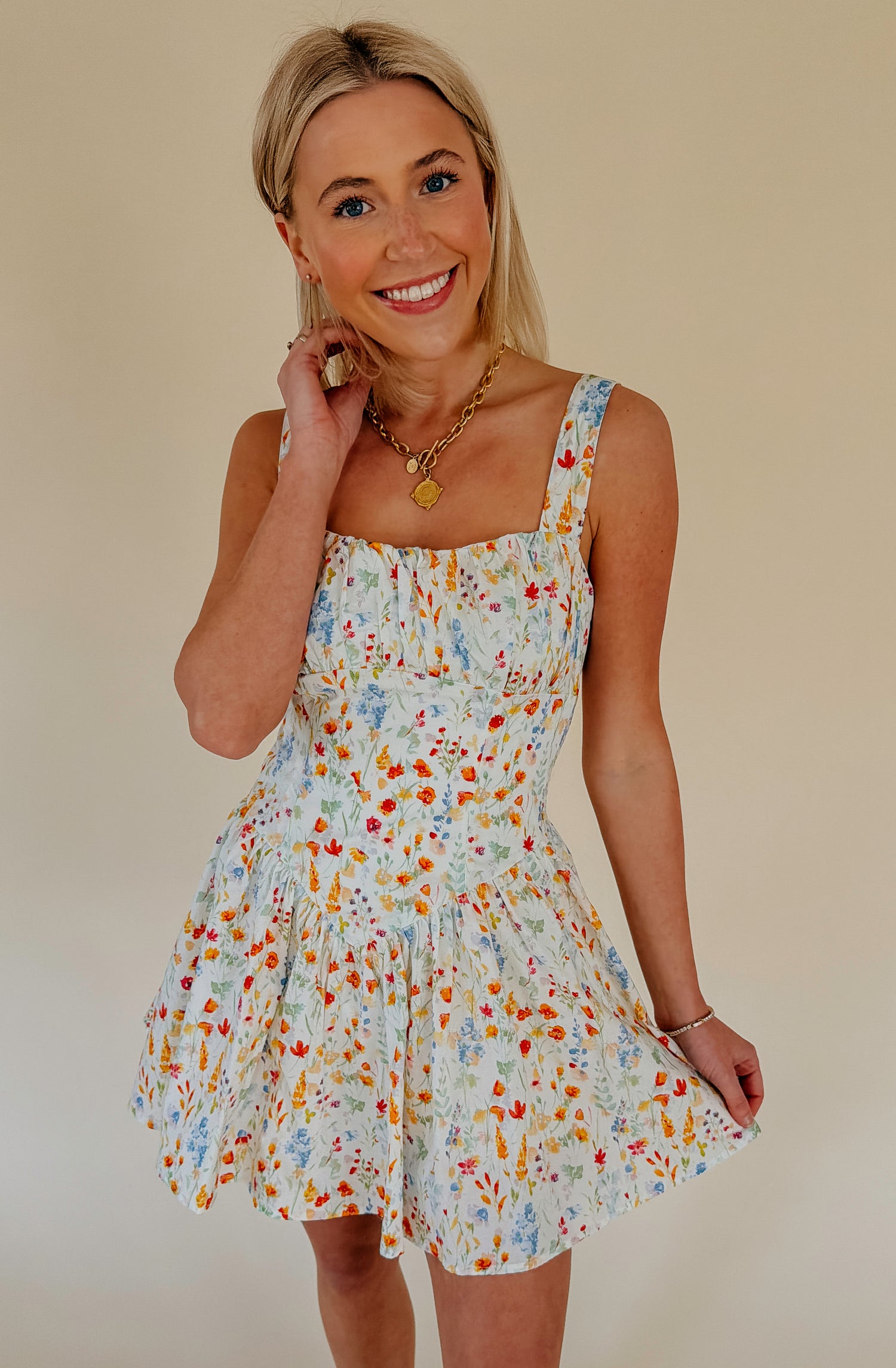 THERE SHE GOES FLORAL MINI DRESS