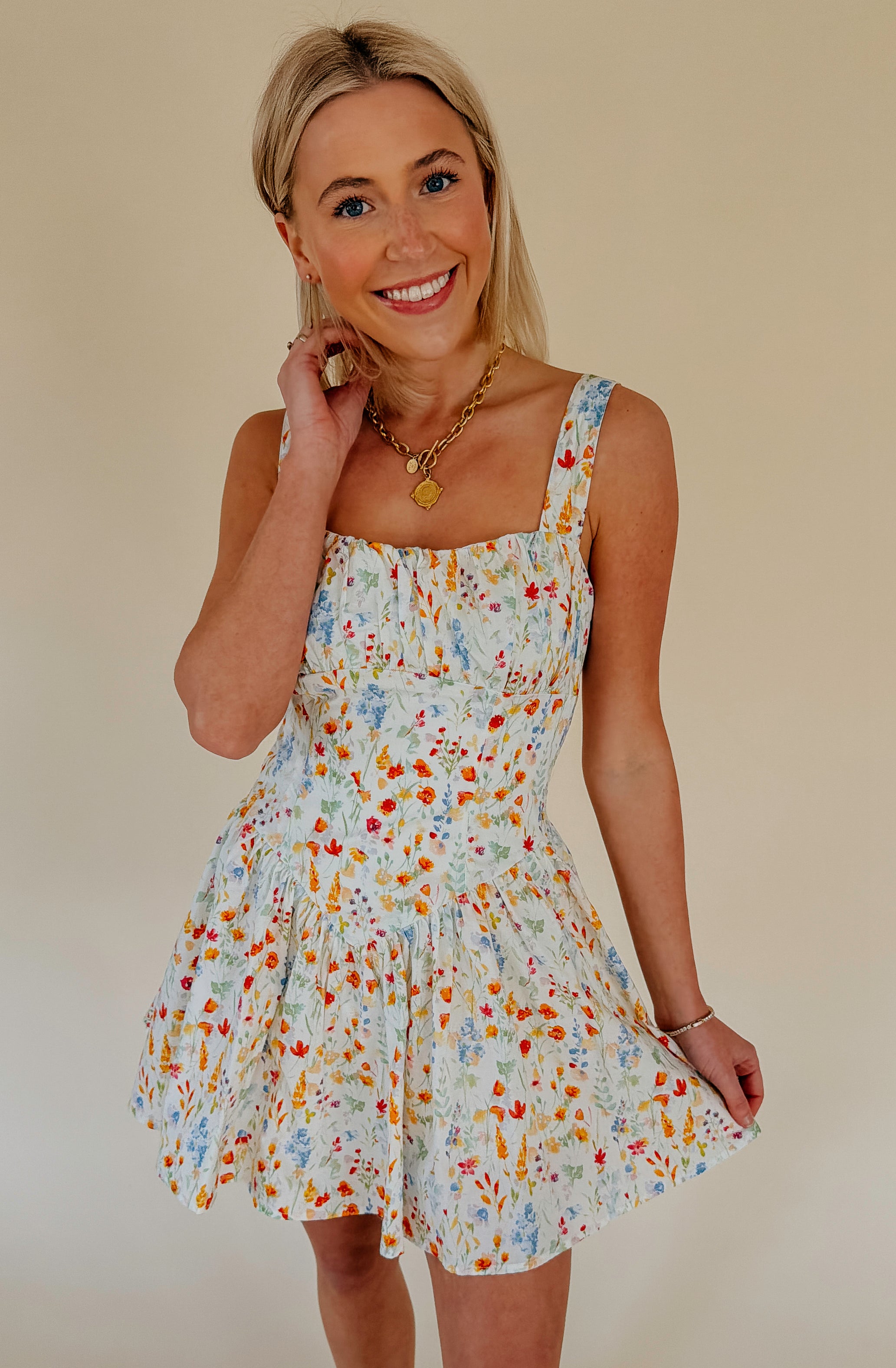 THERE SHE GOES FLORAL MINI DRESS