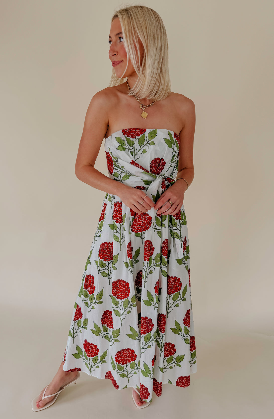 ROSE ALL DAY STRAPLESS MIDI DRESS