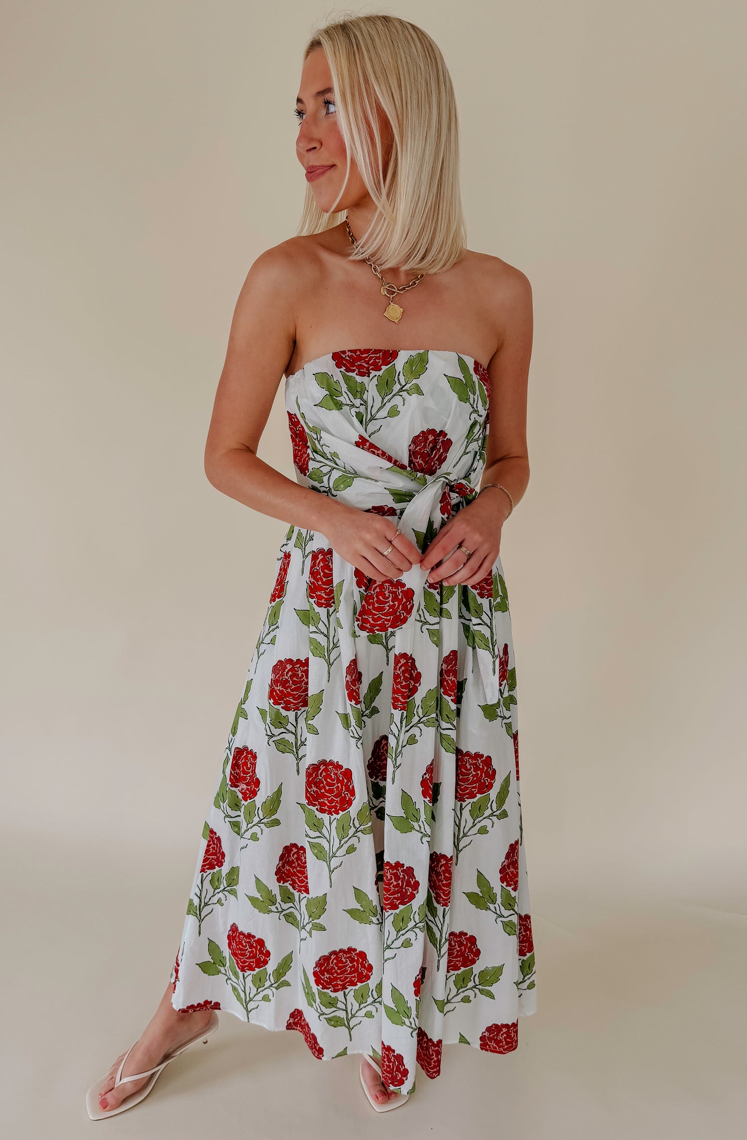 ROSE ALL DAY STRAPLESS MIDI DRESS