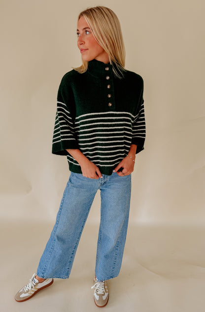 THE REAGAN STRIPED MOCK NECK SWEATER