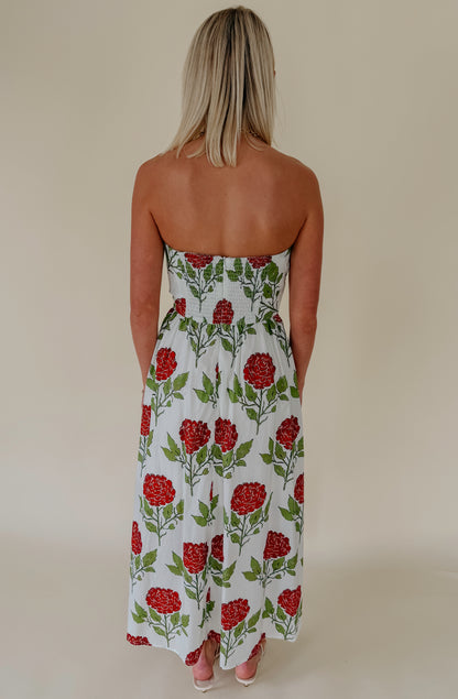 ROSE ALL DAY STRAPLESS MIDI DRESS
