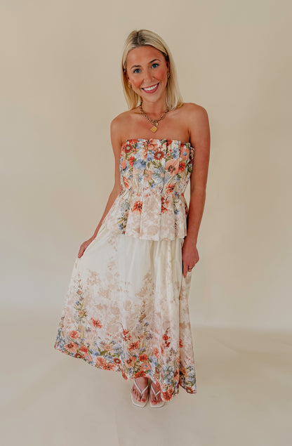 HAVING A BALL STRAPLESS MIDI DRESS