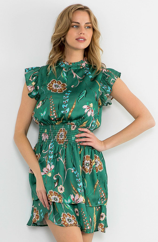 GREEN WITH ENVY FLORAL DRESS