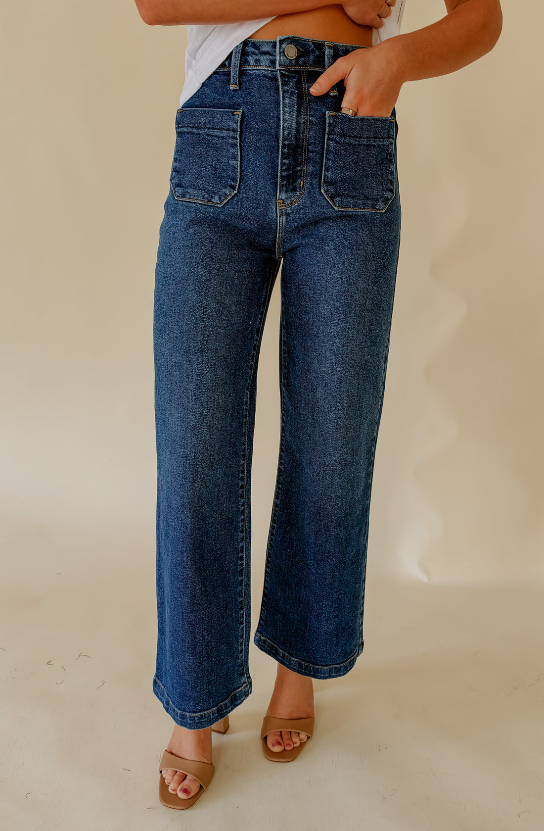 JUST BLACK PATCH POCKET WIDE LEG DENIM