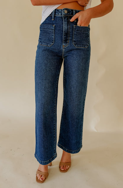 JUST BLACK PATCH POCKET WIDE LEG DENIM