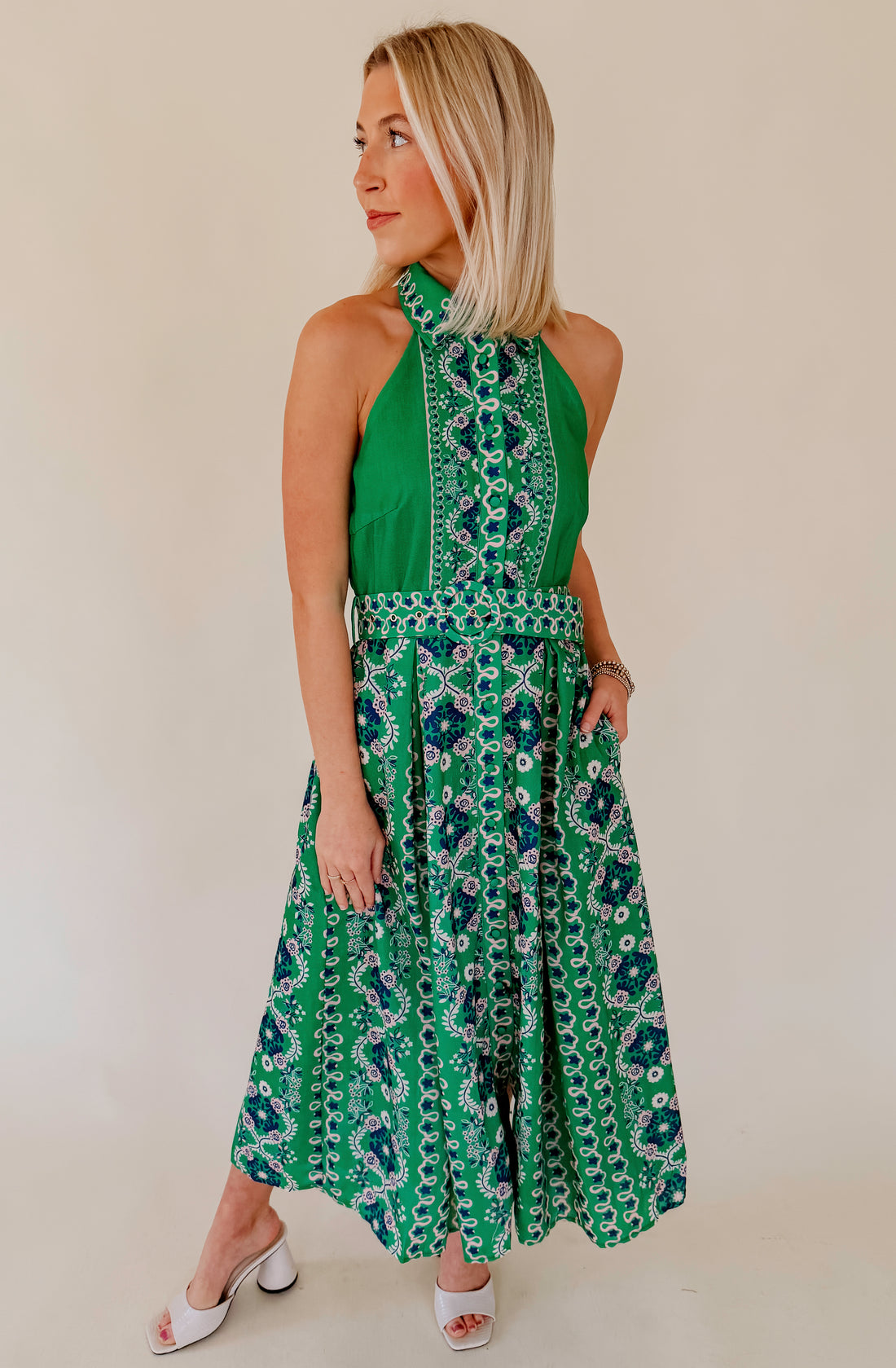 CIEBON PASSING TIME HALTER BUTTONED MAXI DRESS