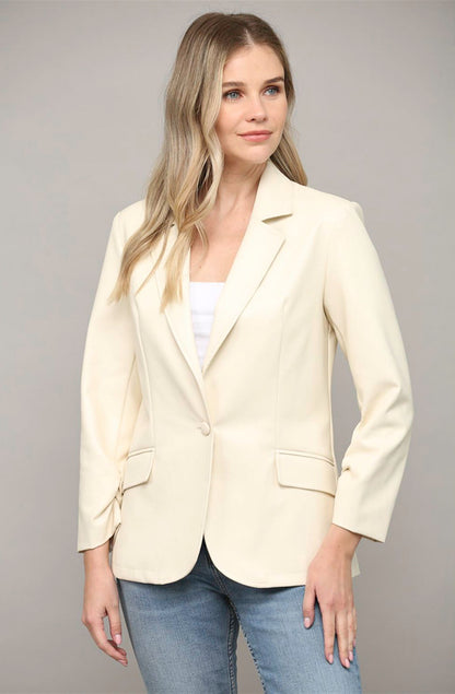 SHE MEANS BUSINESS FAUX LEATHER BLAZER