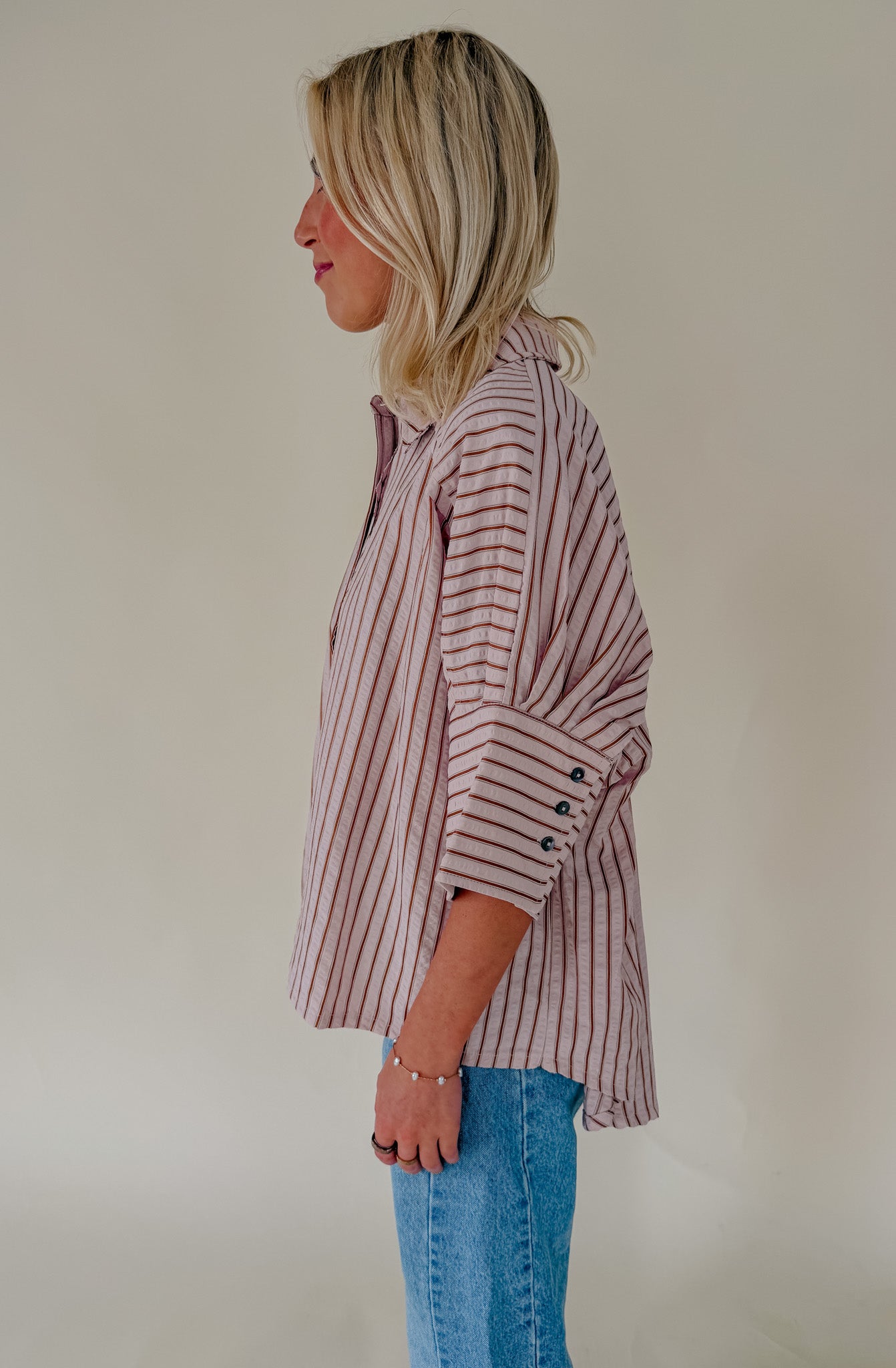 SWEET TALK STRIPED BUTTON UP