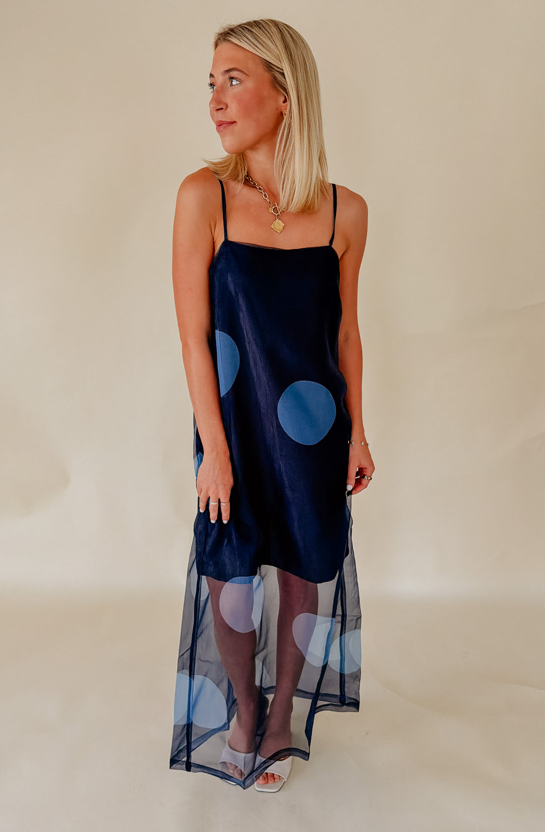MIDNIGHT MUSE SHEER OVERLAY MIDI DRESS