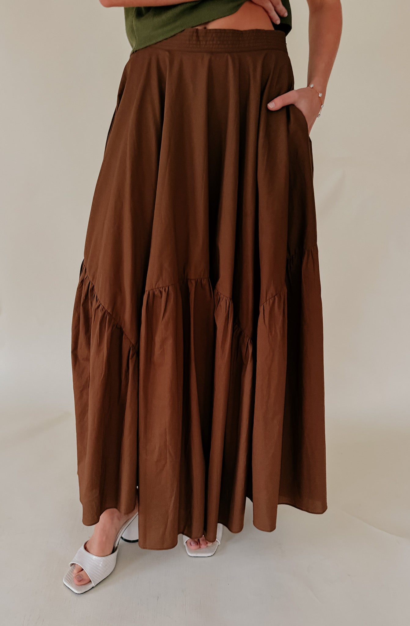 THE SIMONE POPLIN BLEND MIDI SKIRT