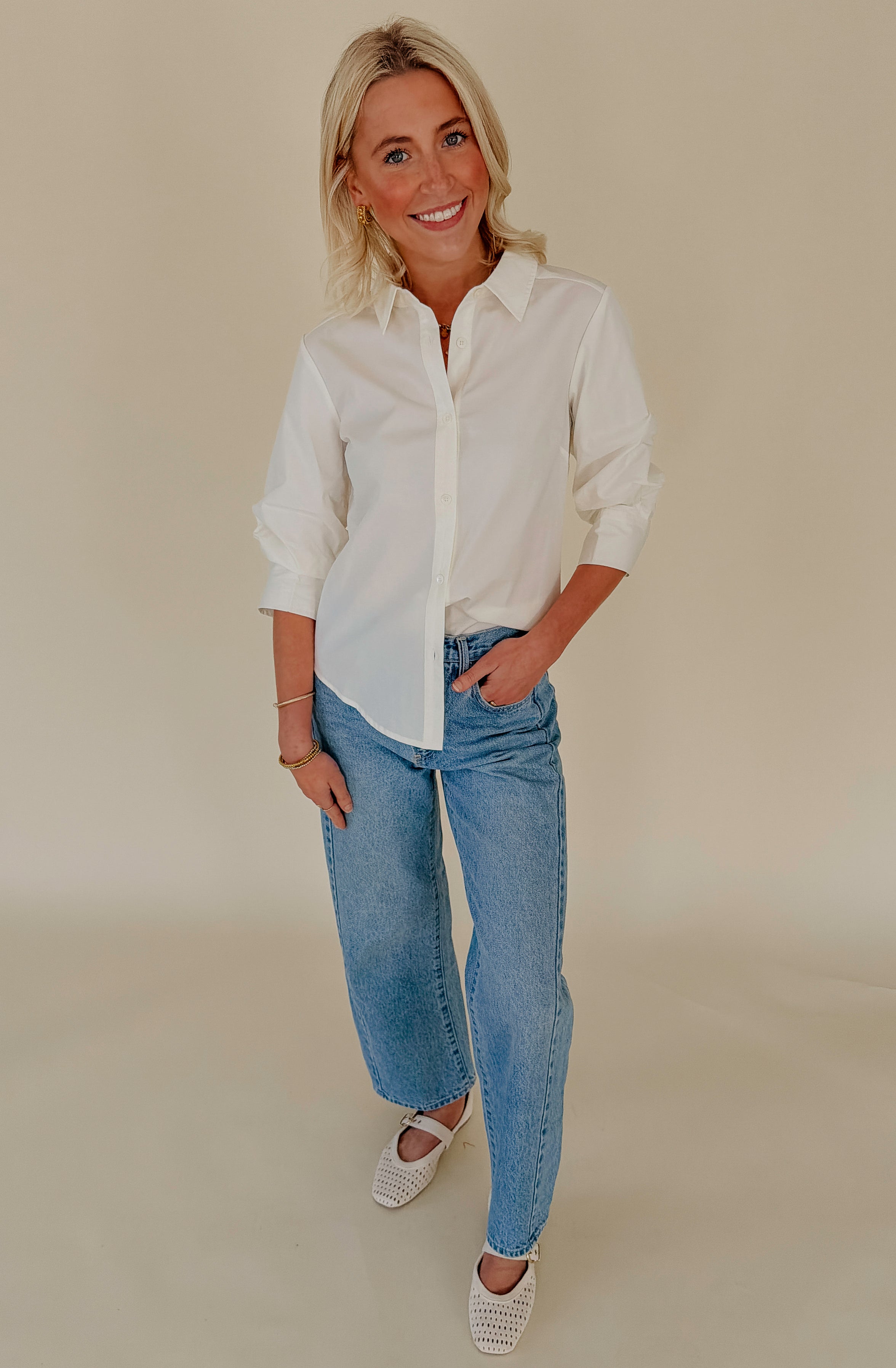 BUSINESS AS USUAL BUTTONED BLOUSE