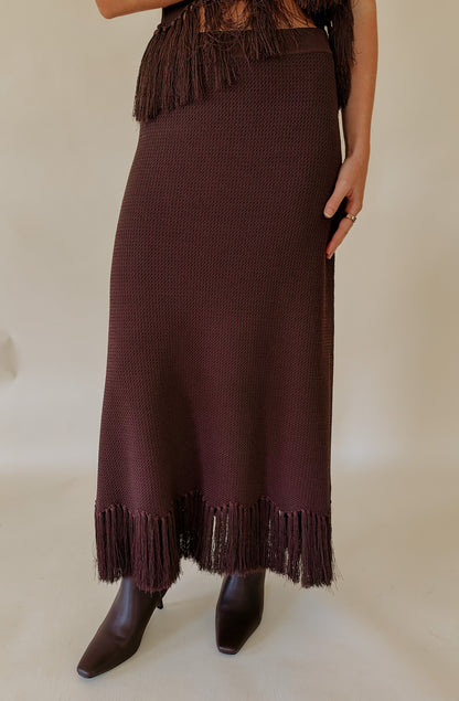 ENGLISH FACTORY FRINGE MIDI KNIT SKIRT