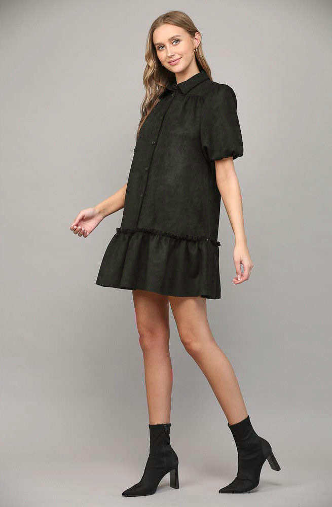 ON CUE FAUX SUEDE BUTTONED DRESS