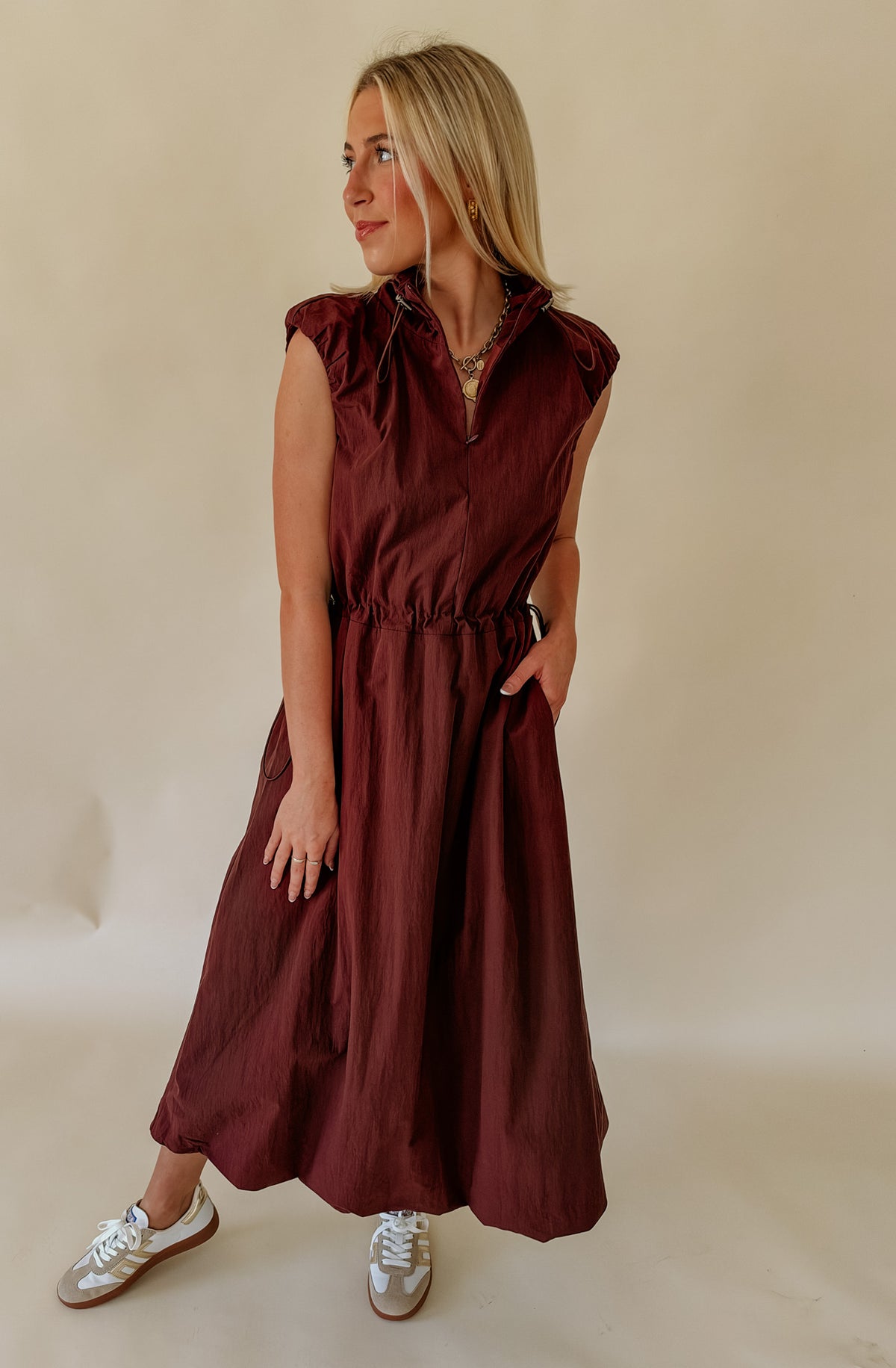 WELL TRAVELED ADJUSTABLE WAIST MIDI DRESS