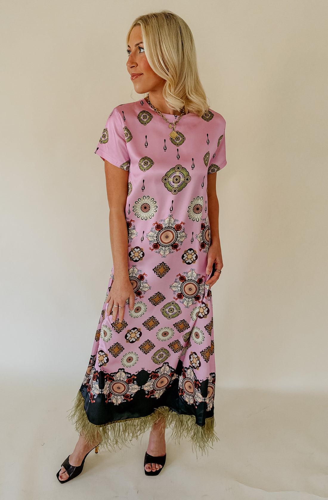 CARA FRINGE SHORT SLEEVE FLORAL MAXI DRESS