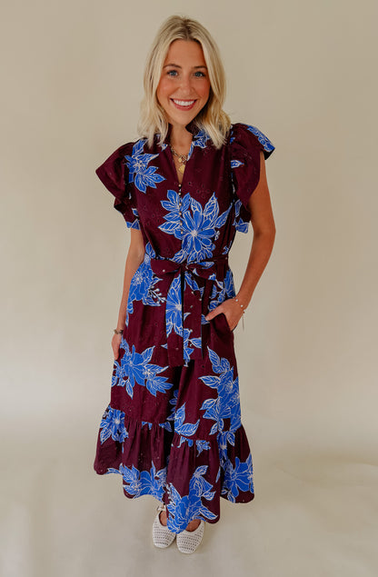 WINE &amp; BLOOM MIDI DRESS
