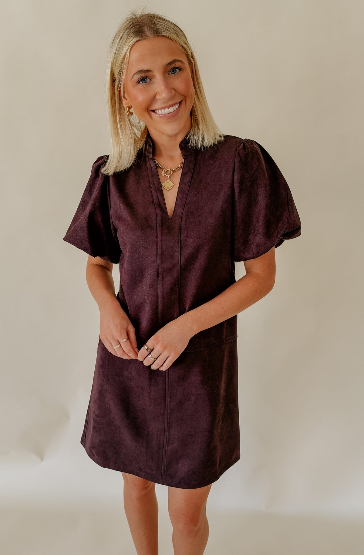 THE LENA FAUX SUEDE SHIFT DRESS