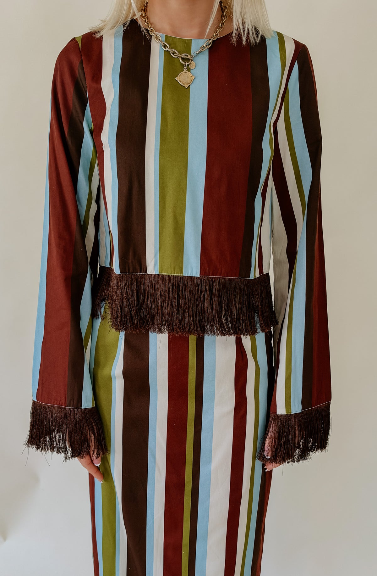 DOWN THE LINE STRIPED FRINGE TOP